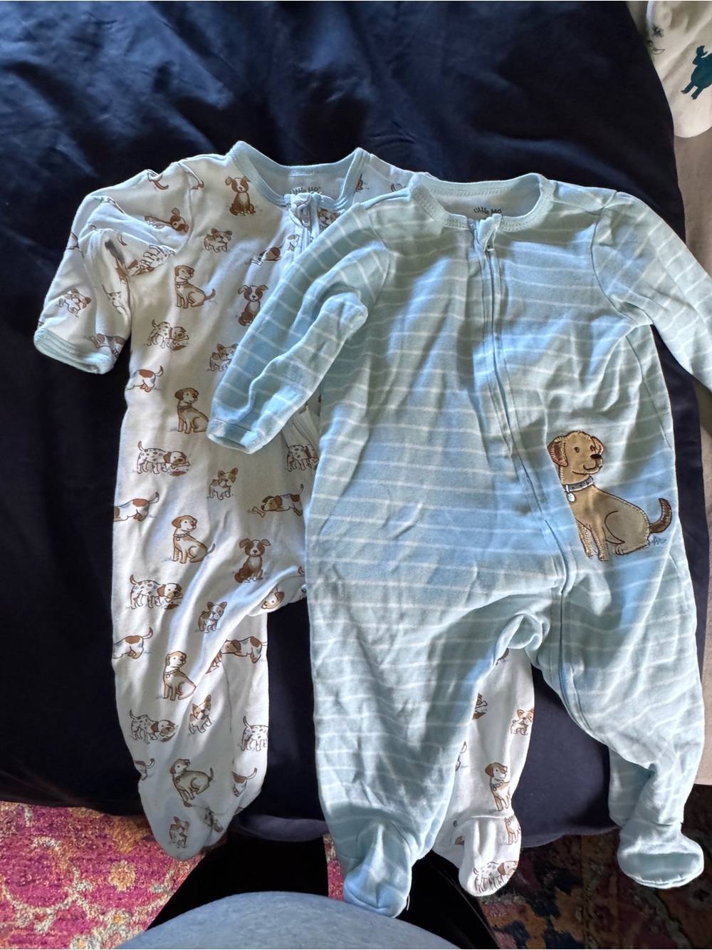 Little Me Blue Puppy Print Two-Pack Footed One-Pieces